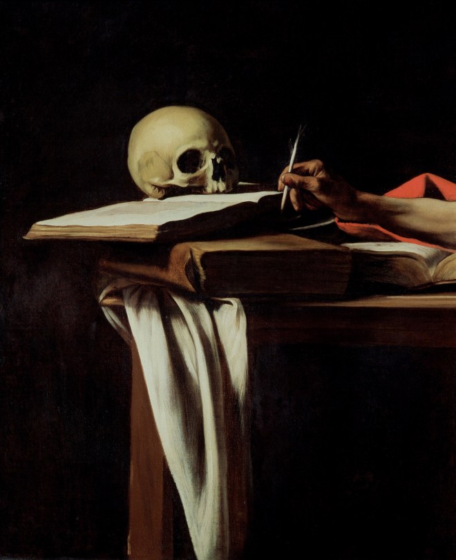 Saint Jerome Writing (detail) by Caravaggio