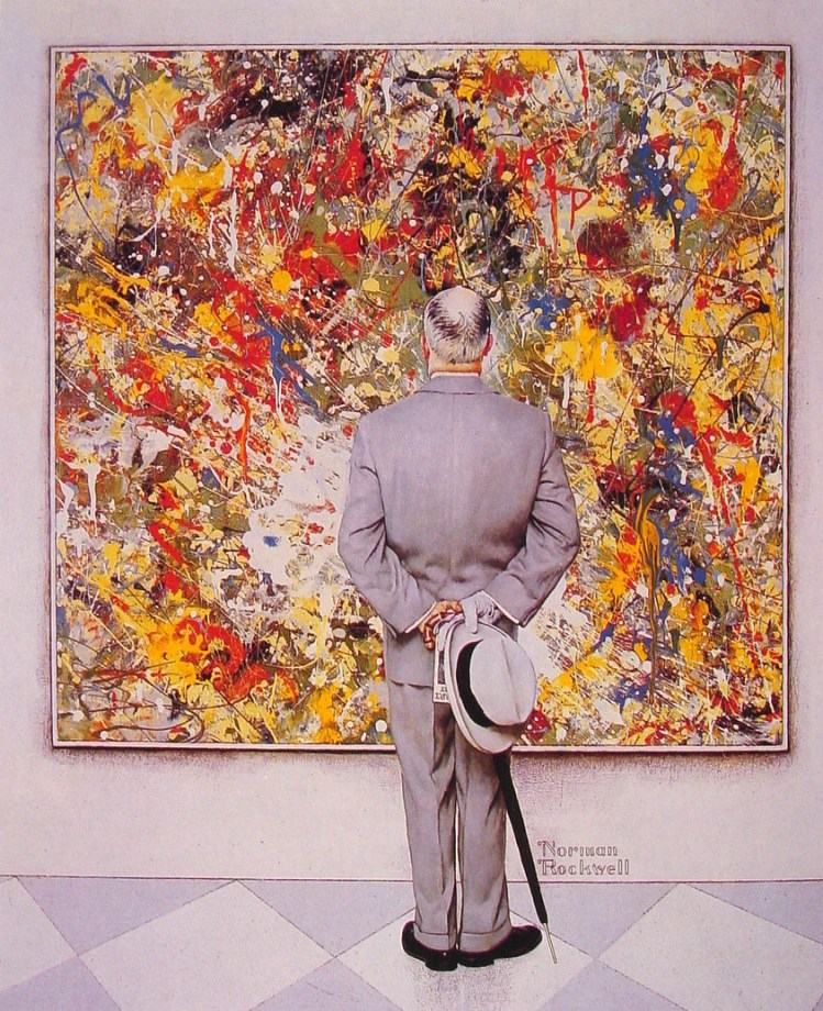 The Connoisseur: Rockwell's sarcastic take on Modern Art used as the cover for Tom Wolfe's THE PAINTED WORD.